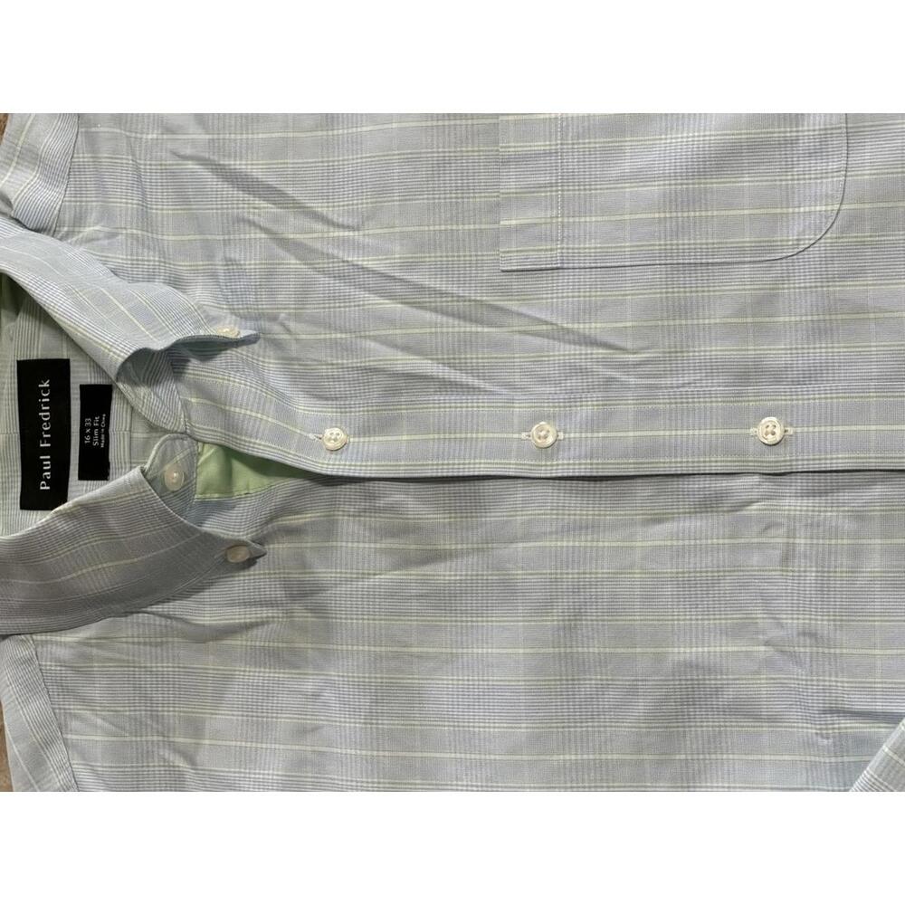 Paul Fredrick Slim Fit Men's Lavender and Green Button-Down Dress Shirt 16 x 33